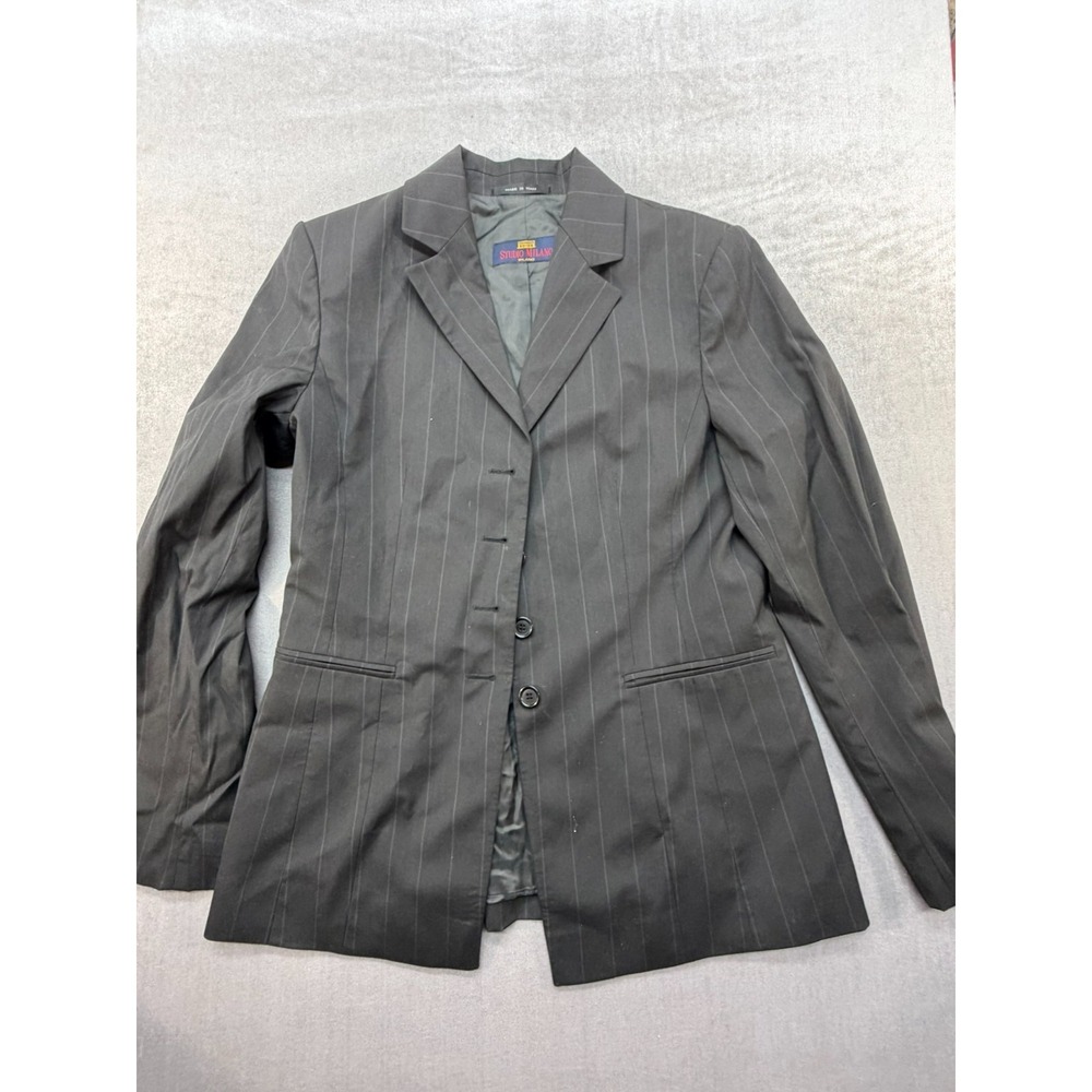 Studio Milano Men Blazer 100% Virgin Wool Size 46 Gray Pin Stripe 4‎ Button